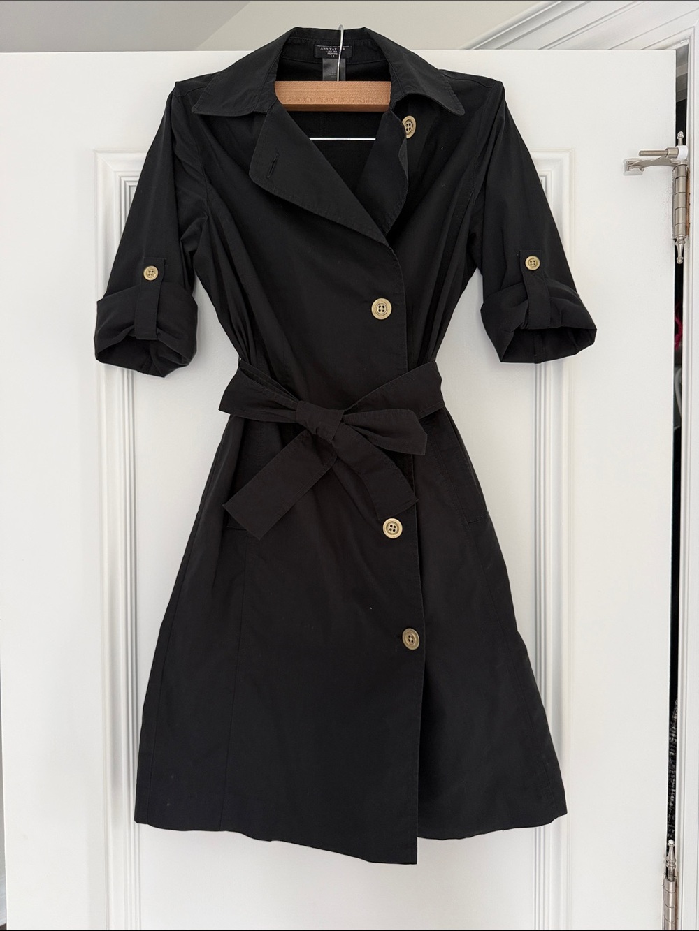 Ann Taylor Black Trench Dress with Tie Waist